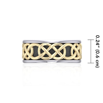 Intertwined eternity in all directions ~ Celtic Knotwork Sterling Silver Ring in 14K Gold accent MRI1206